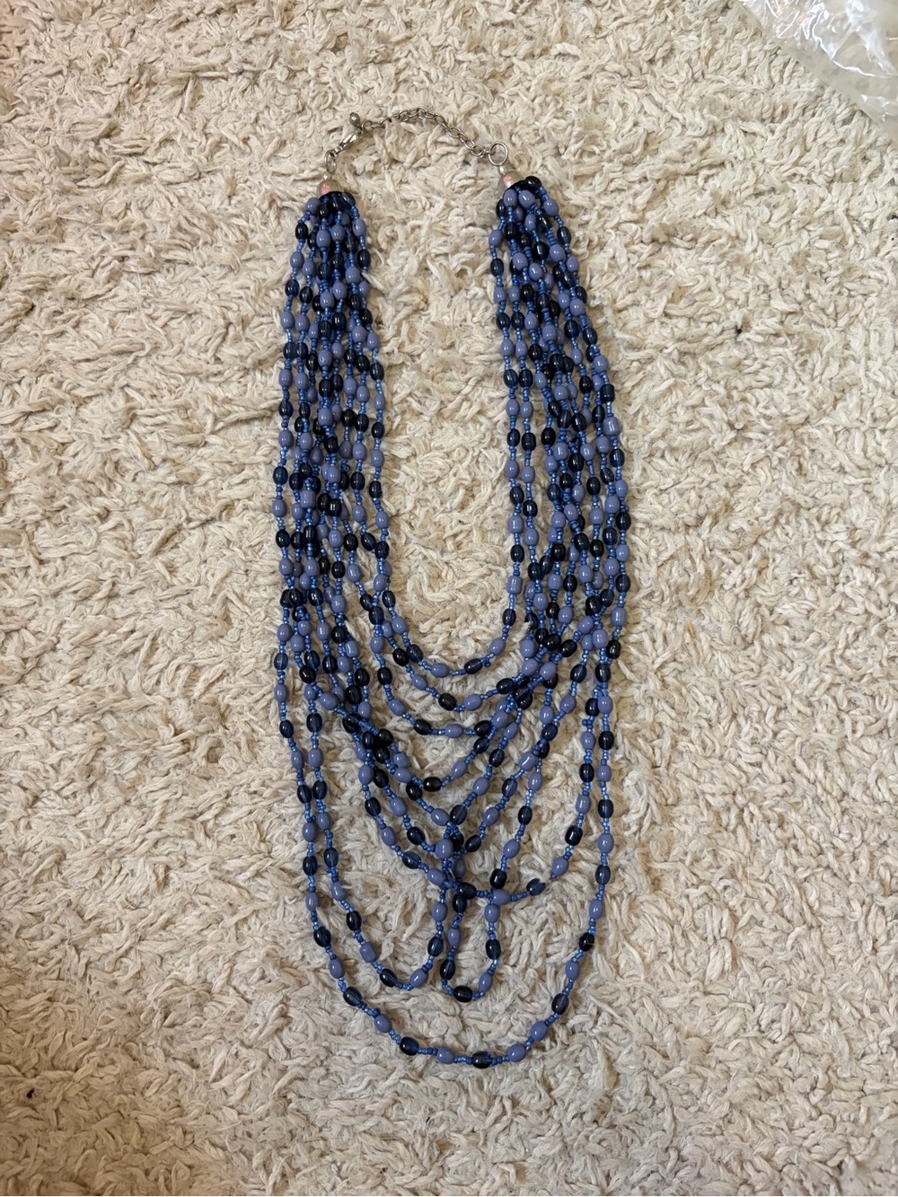 Blue Multi Strand Beaded Statement Necklace Long Layered Boho